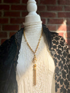Vintage Gold-Tone Tassel Necklace with Faux Pearl Accents