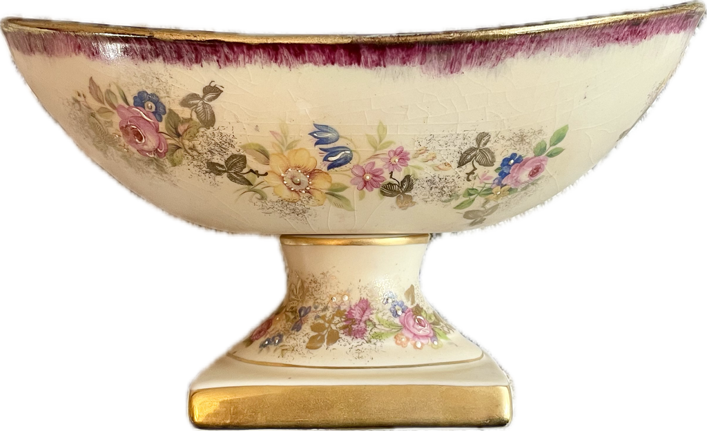 Vintage Hand-Painted Empire Ware Floral Compote Bowl with Gilded Accents