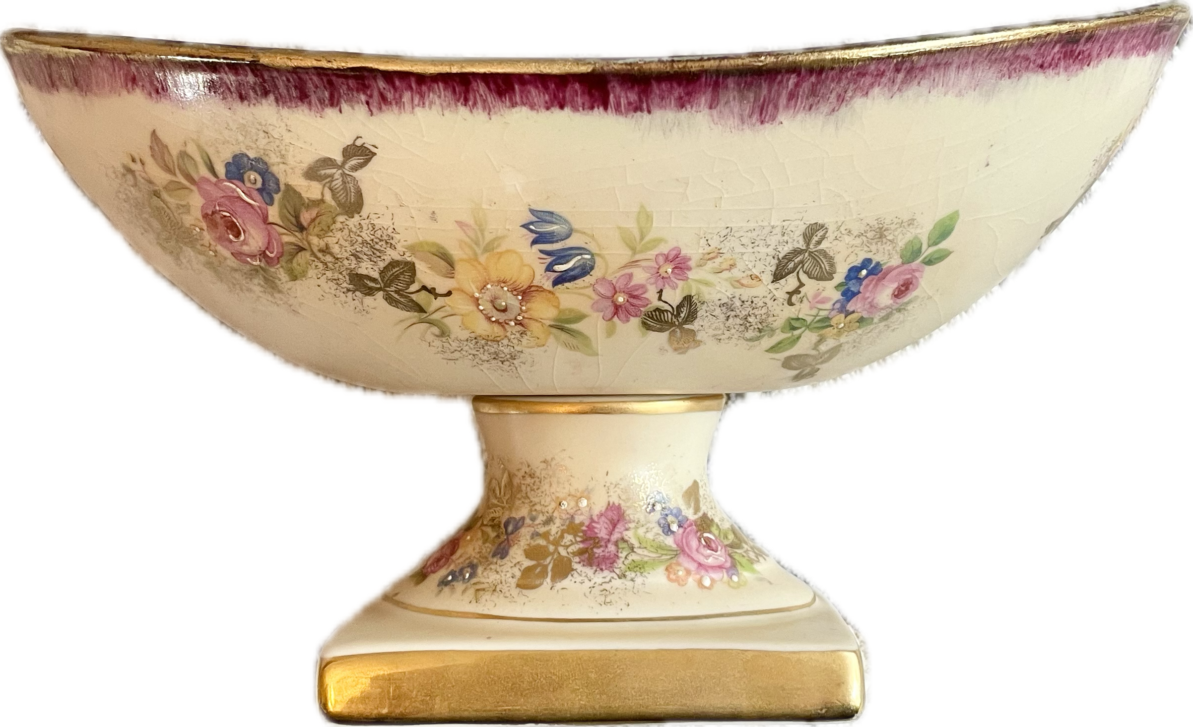 Vintage Hand-Painted Empire Ware Floral Compote Bowl with Gilded Accents