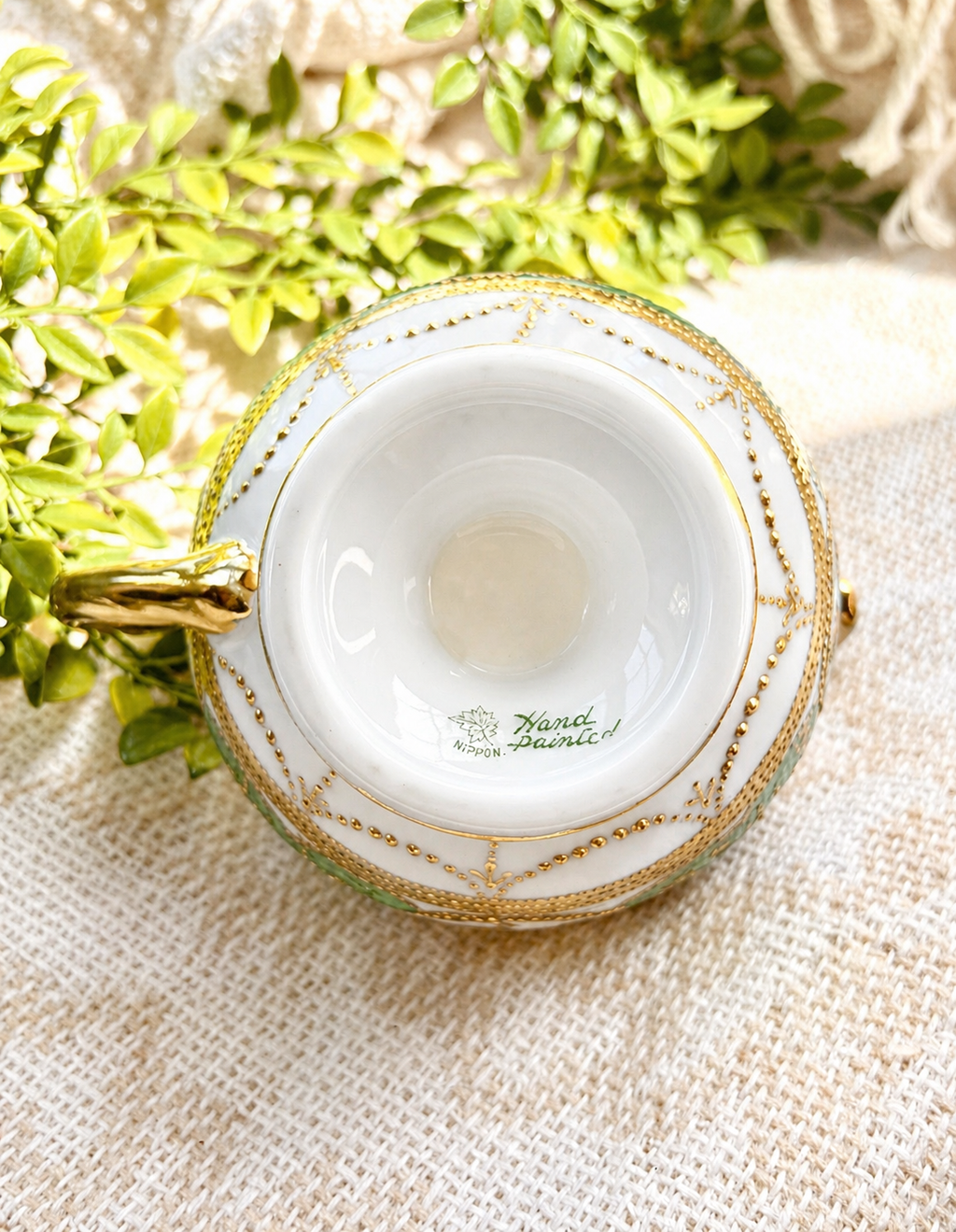 Antique Hand Painted Nippon Creamer & Covered Sugar Bowl Set