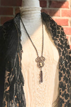Vintage Silver-Tone Cameo Tassel Necklace
