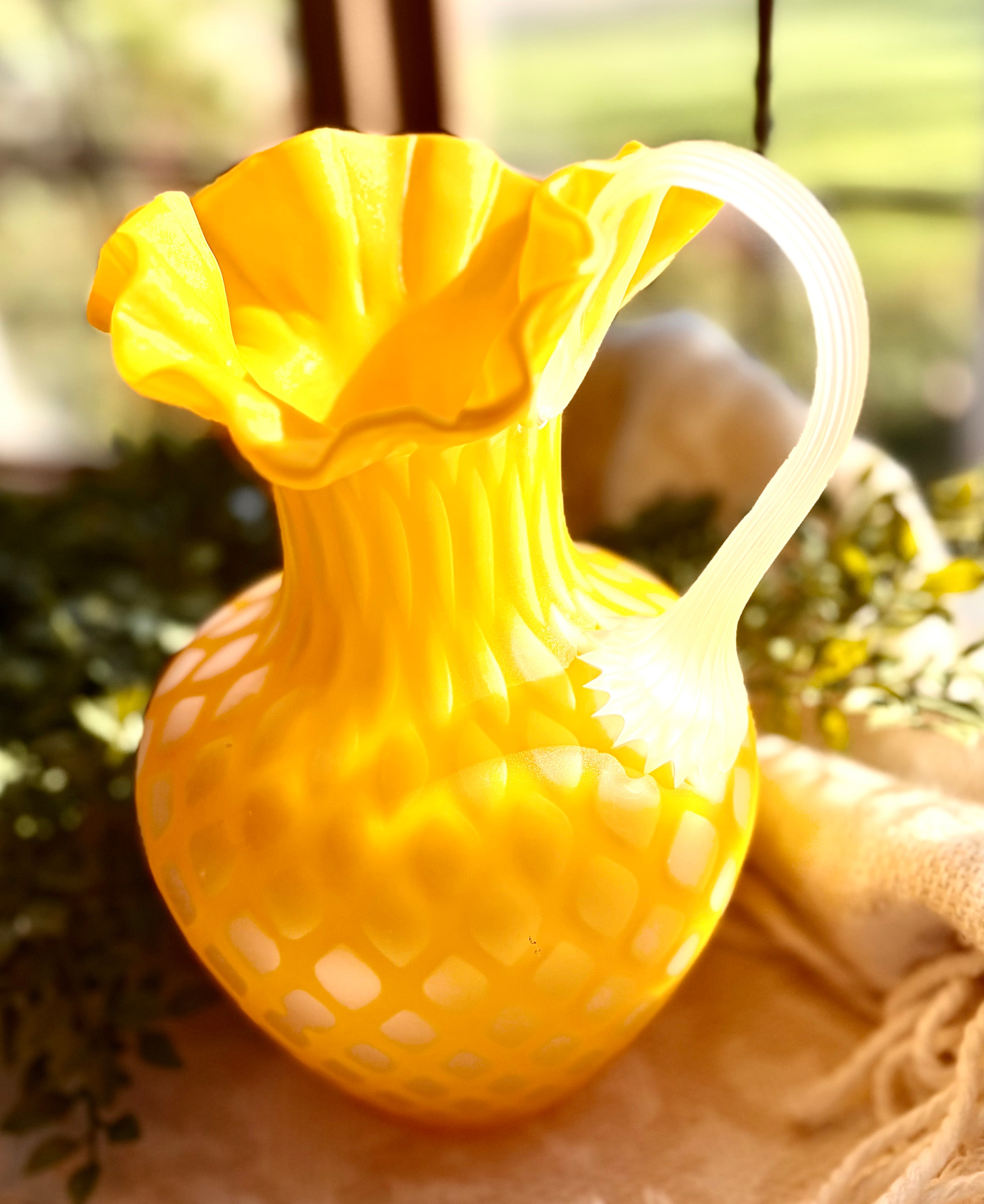 Antique Victorian Yellow Satin Glass Pitcher – Attributed to Stevens & Williams