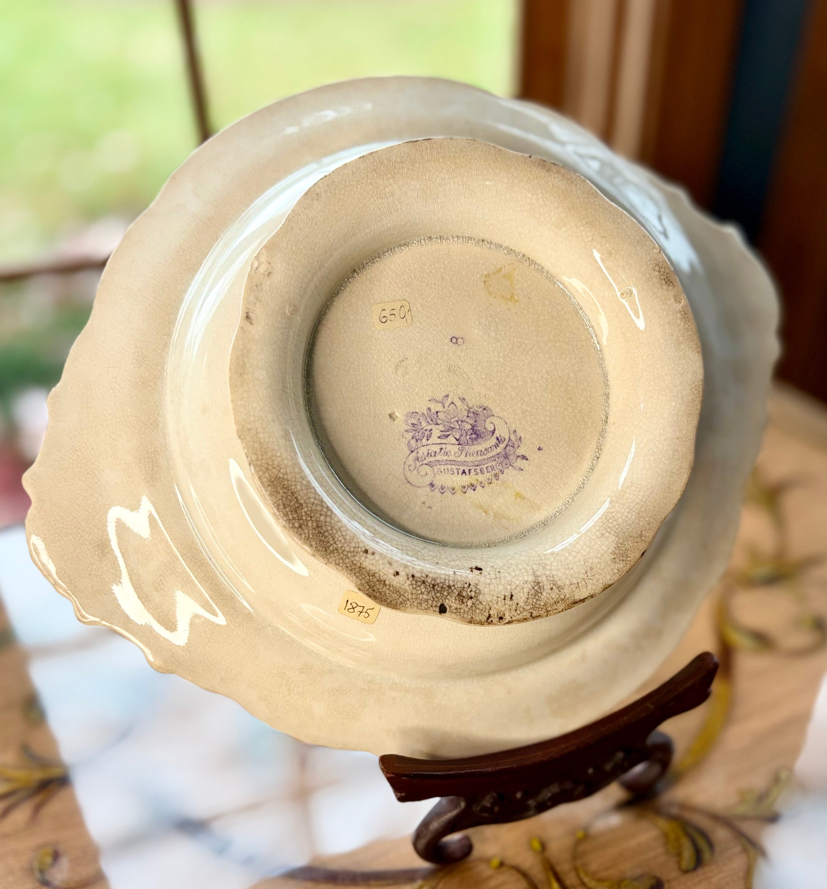 Antique Gustavsberg "Asiatic Pheasants" Purple and White Transferware Serving Dish