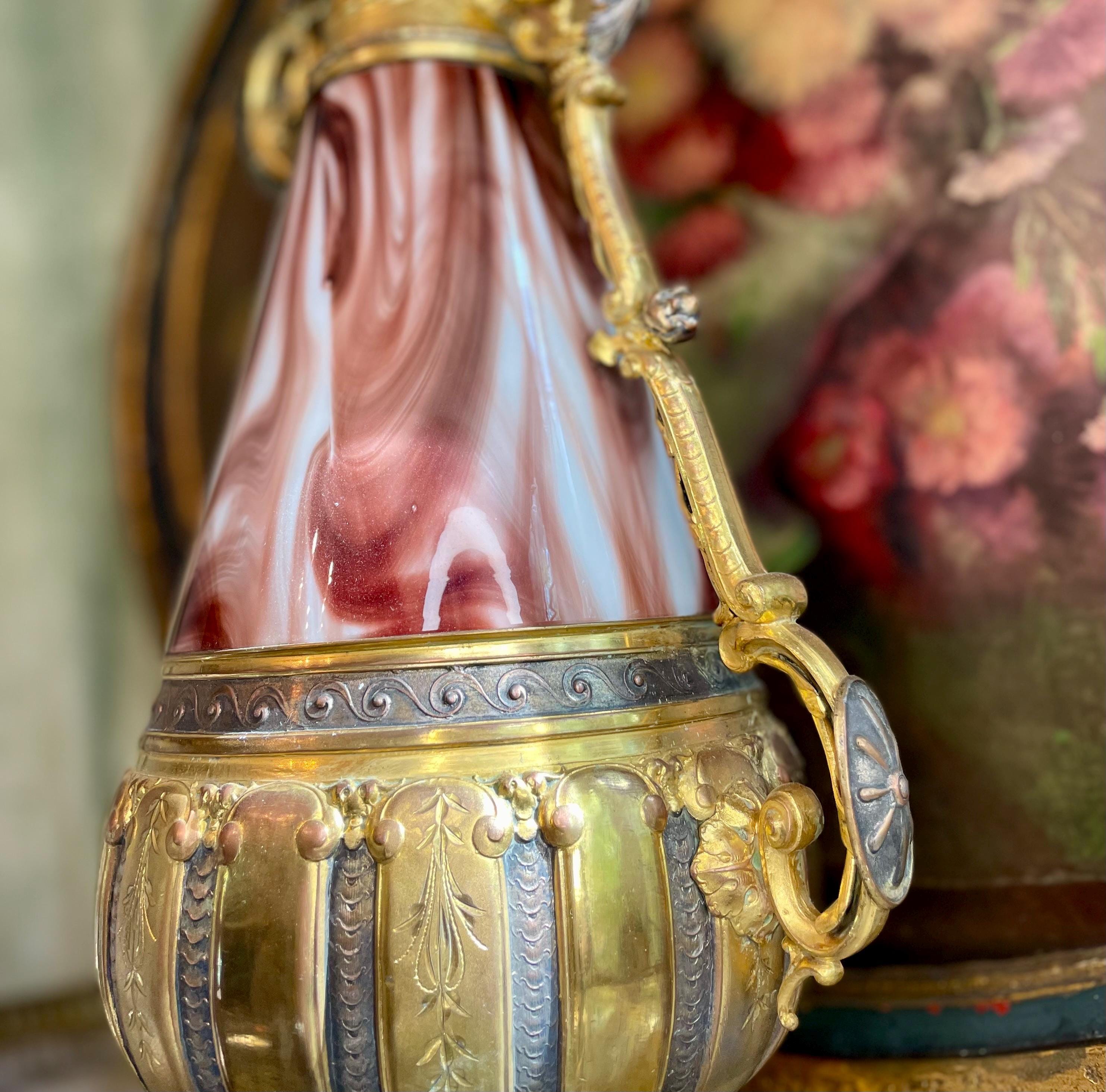 Antique Loetz Czech Republic with Marbled Glass and Ornate Metalwork