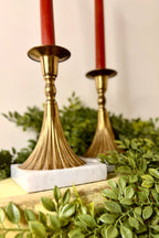 Pair of Vintage Brass Candlesticks with Marble Bases