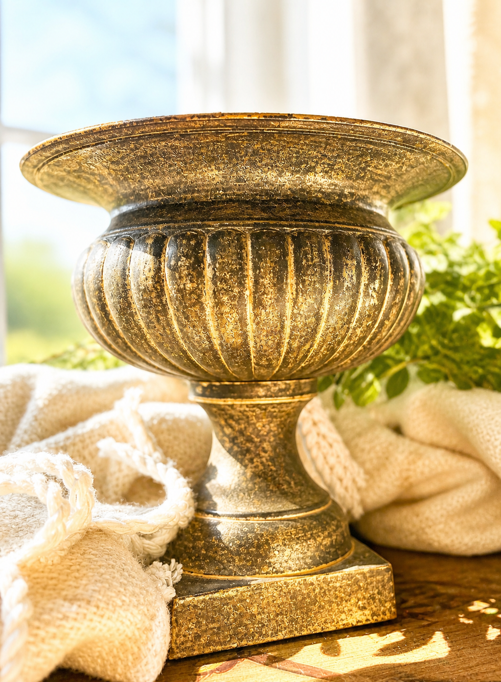 Vintage Pair Brass Urn Planters