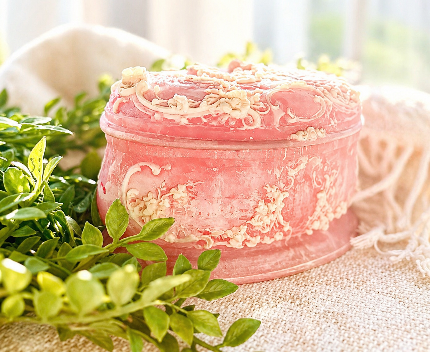 Vintage Pink Genuine Incolay Stone Jewelry Box