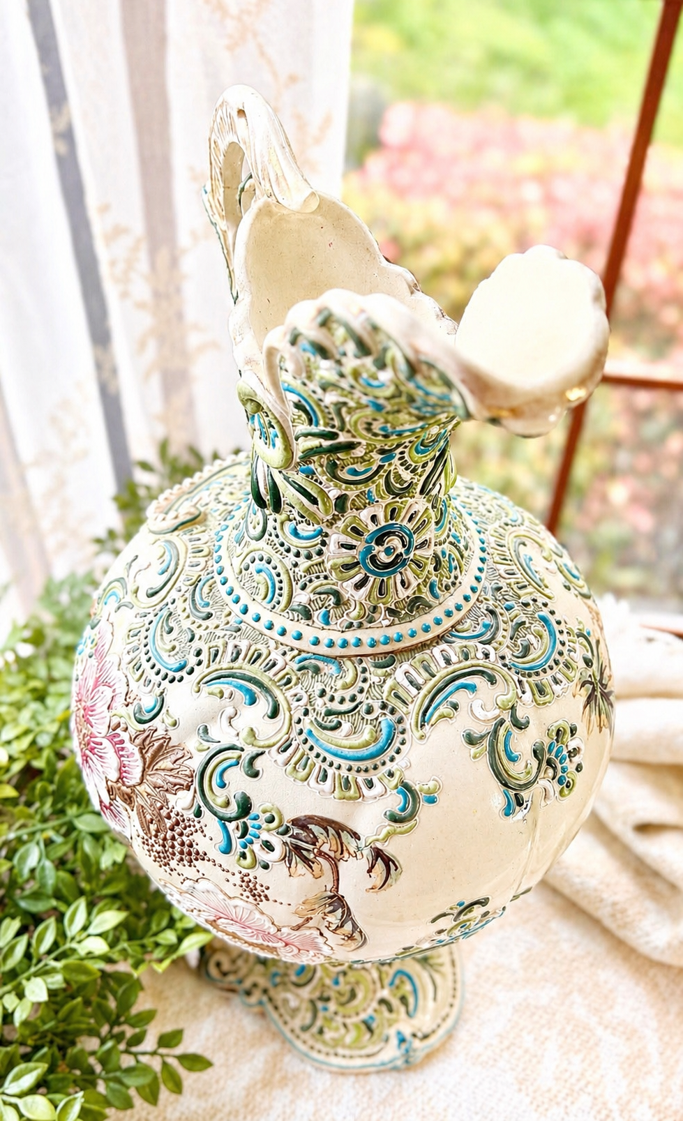 Vintage Italian Majolica Style Ewer Pitcher