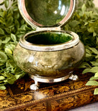 Vintage Italian Green Stone & Silver-Tone Footed Trinket Box