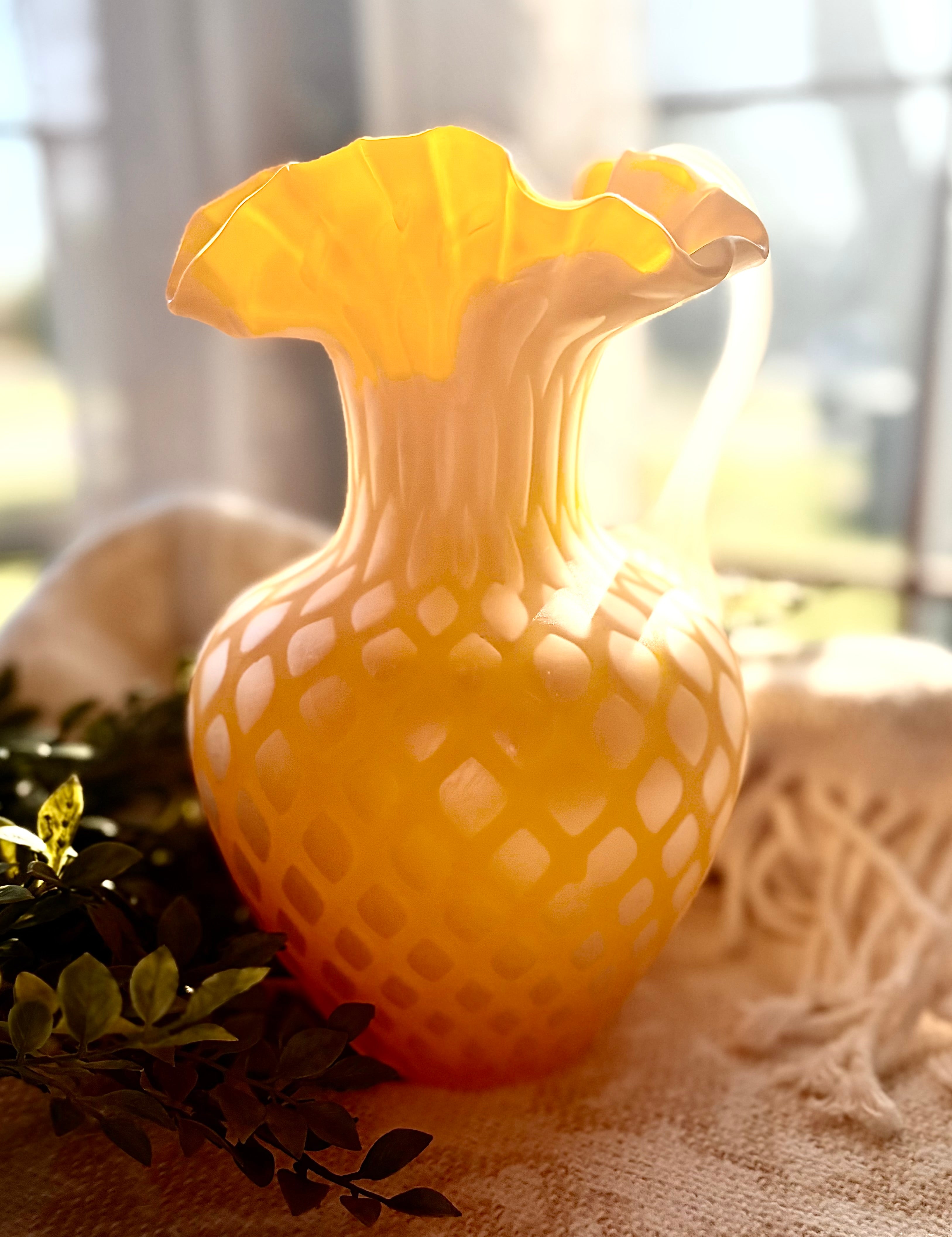 Antique Victorian Yellow Satin Glass Pitcher – Attributed to Stevens & Williams