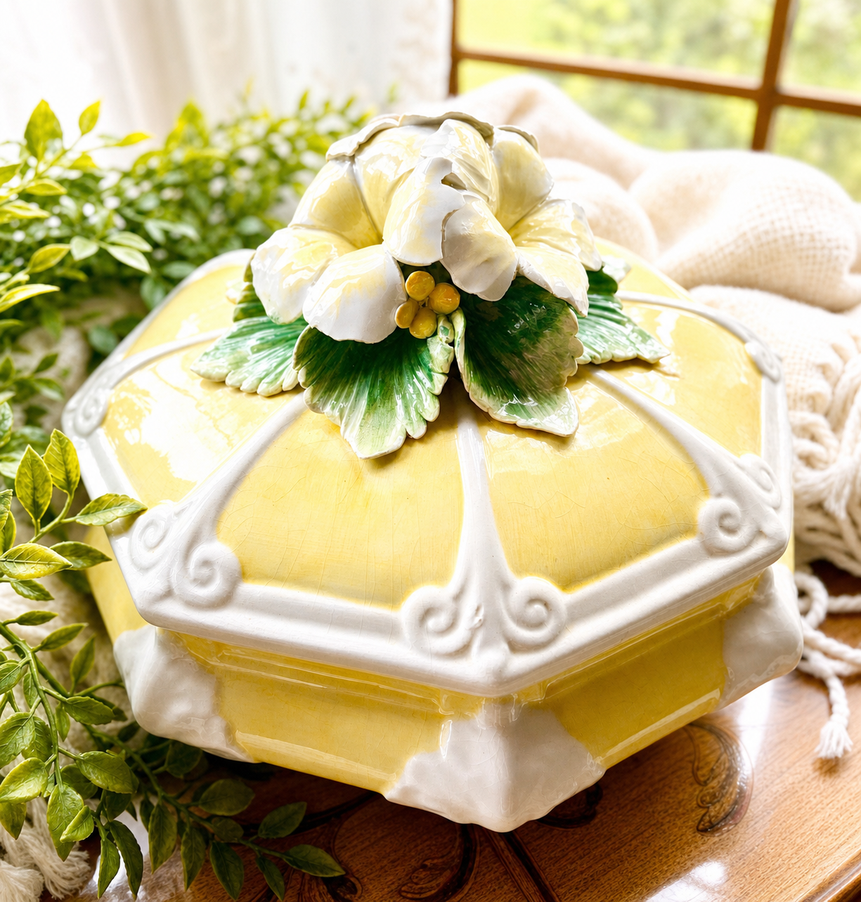 Vintage Italian Floral Ceramic Floral Covered Dish