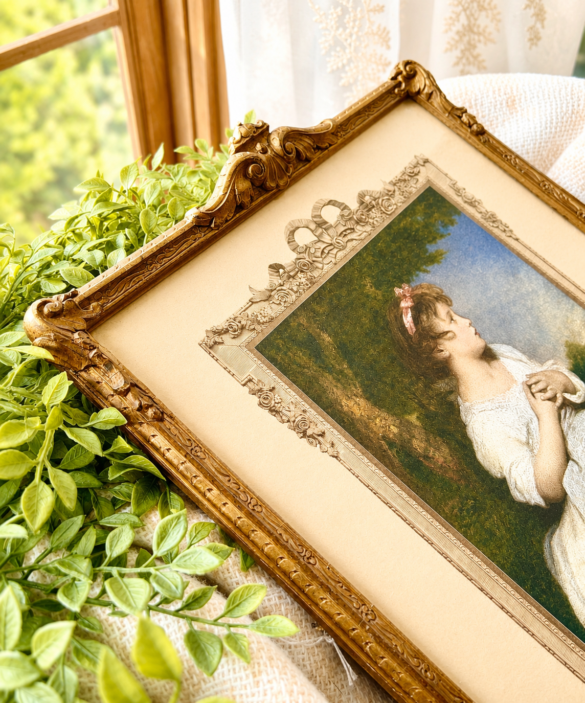 Antique “The Age of Innocence” Print in Ornate Frame