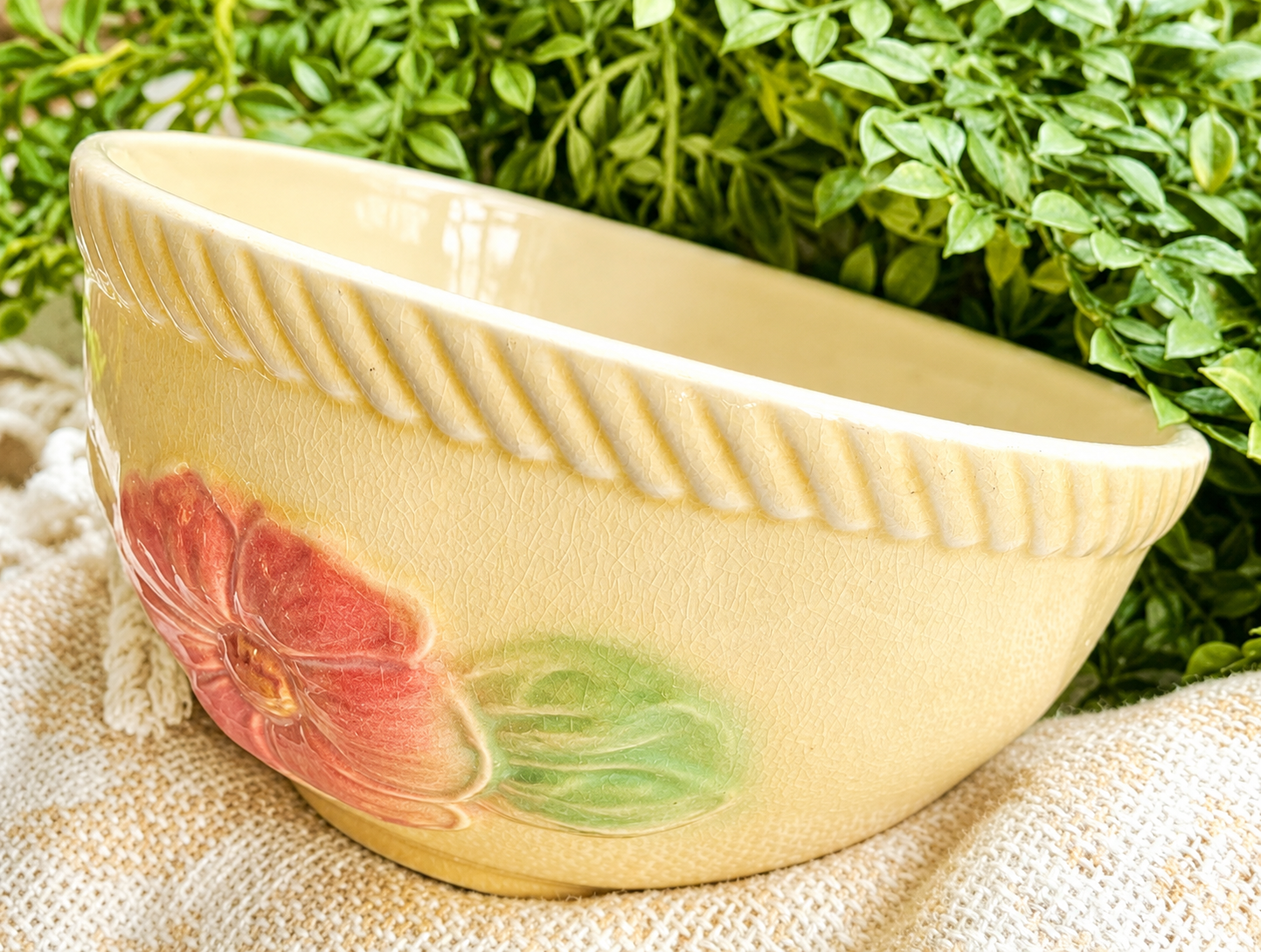 Vintage Floral Mixing Bowl | Cottage Style Ceramic Serving Bowl