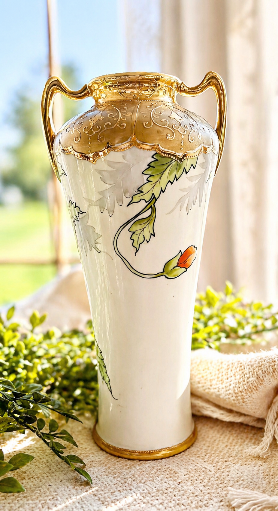 Antique Hand Painted Nippon Poppy Vase