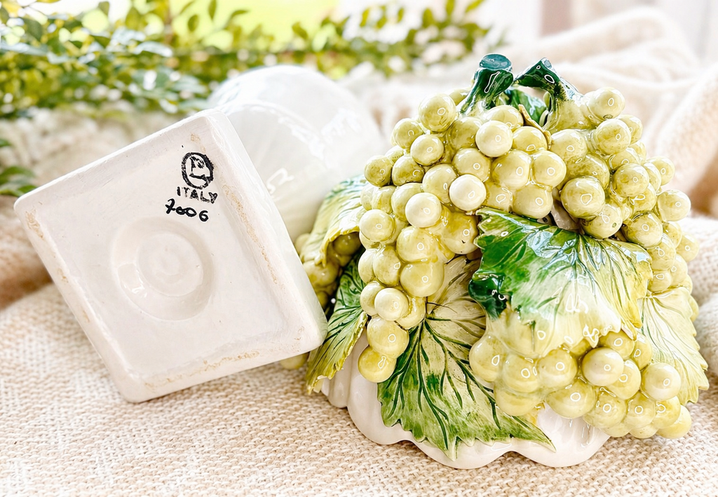 Vintage Italian Majolica White Grape Topiary Urn – Handcrafted Ceramic Centerpiece