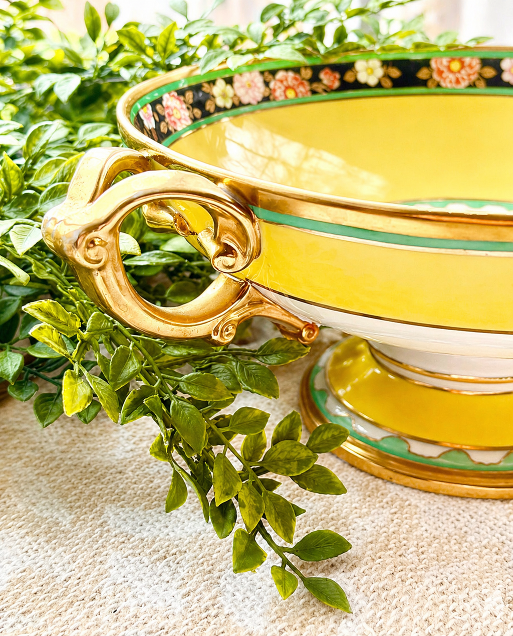Hand-Decorated Japanese Pedestal Bowl / Handled Compote