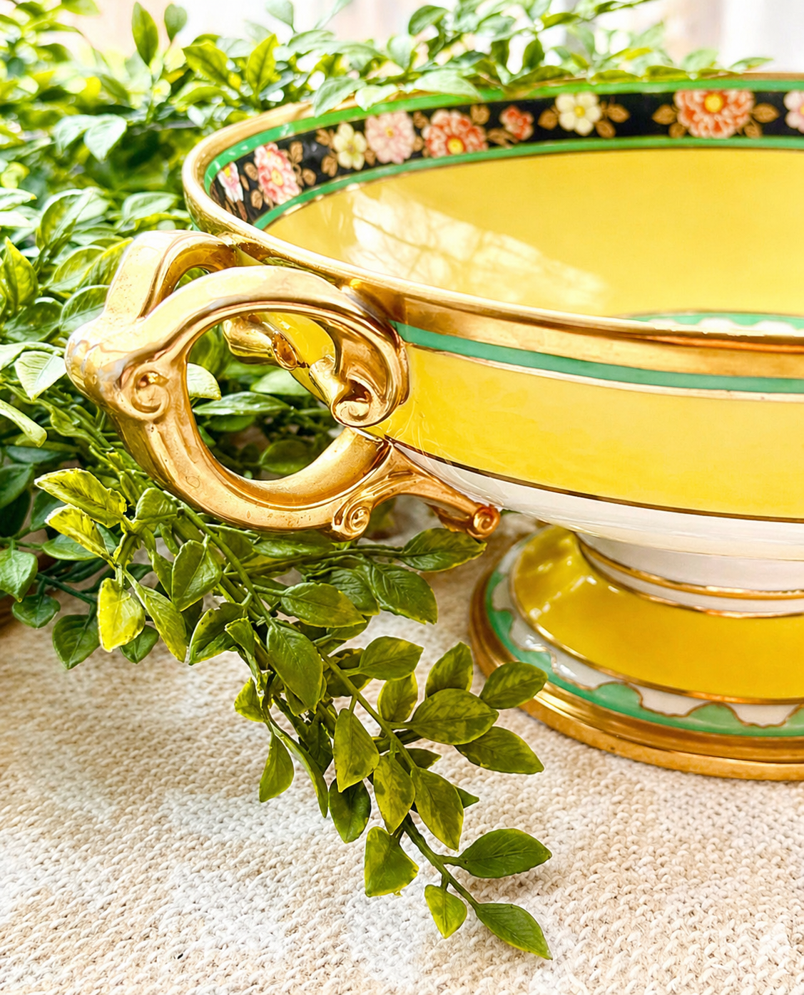 Hand-Decorated Japanese Pedestal Bowl / Handled Compote