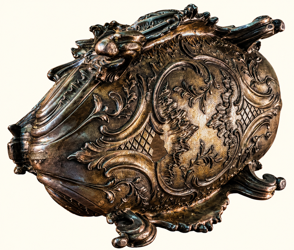 Ornate Rococo Revival Metal Jardinière | Winged Bird & Scrollwork Centerpiece