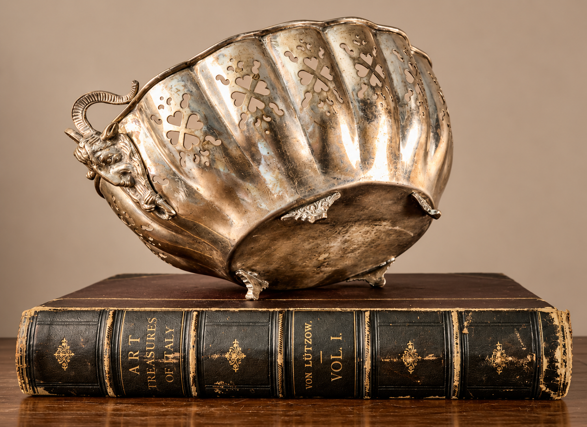 Vintage Silverplate Footed Centerpiece Bowl with Ram Head Handles
