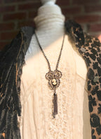 Vintage Silver-Tone Cameo Tassel Necklace