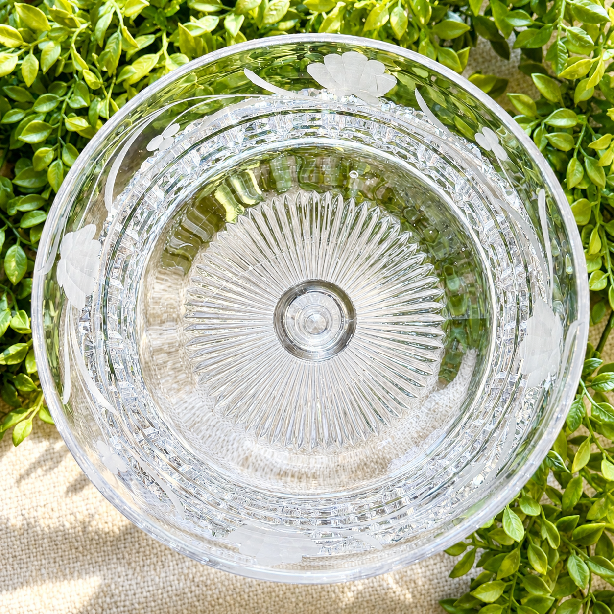 Antique Dalzell, Gilmore & Leighton Etched Glass Compote Bowl | Pedestal Fruit Stand with Floral Motif