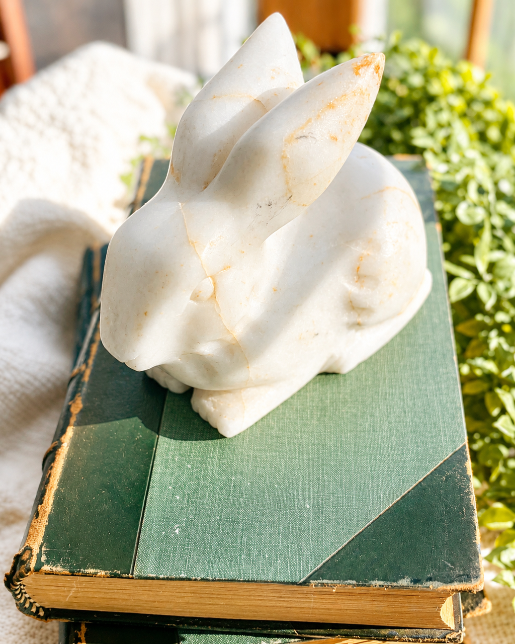 Vintage Carved White Marble Rabbit Figurine