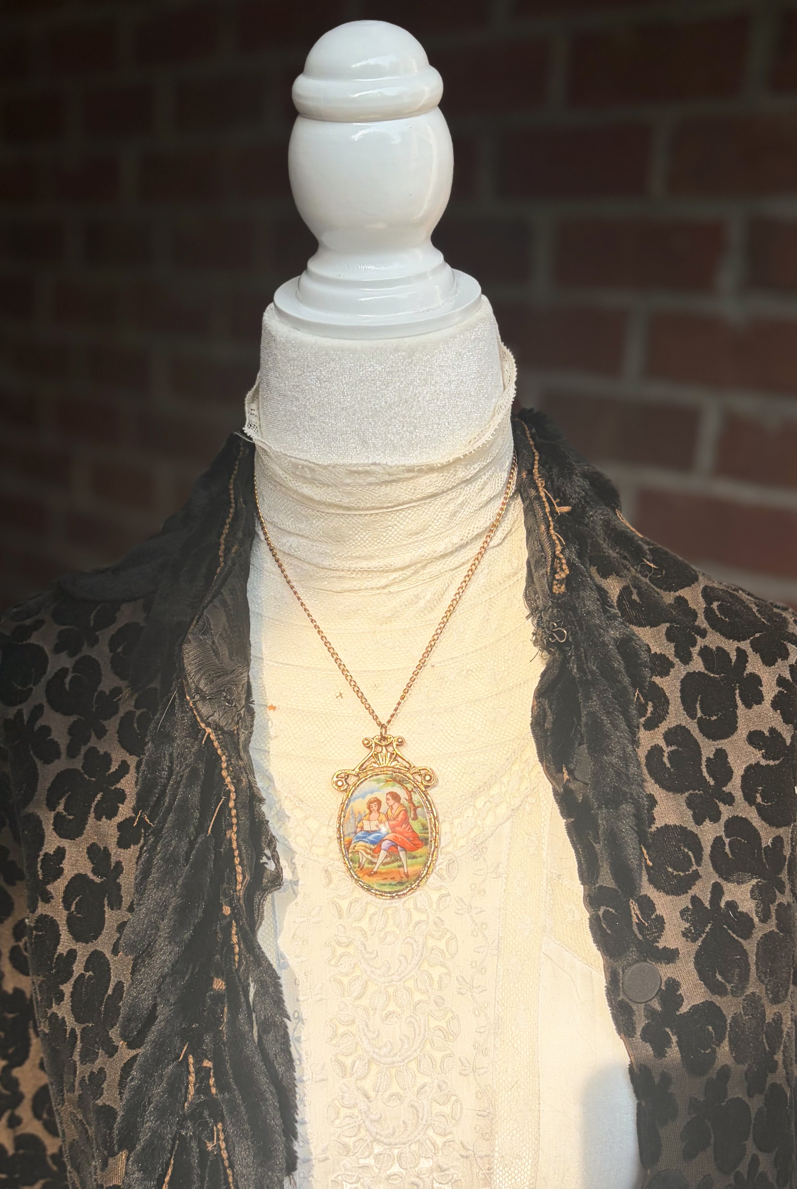 Vintage Limoges France Porcelain Pendant Necklace