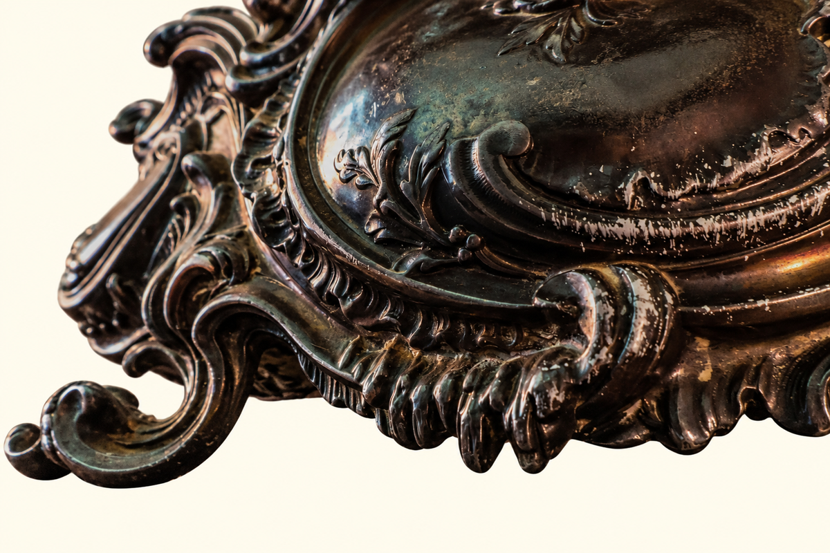 Ornate Rococo Revival Metal Jardinière | Winged Bird & Scrollwork Centerpiece