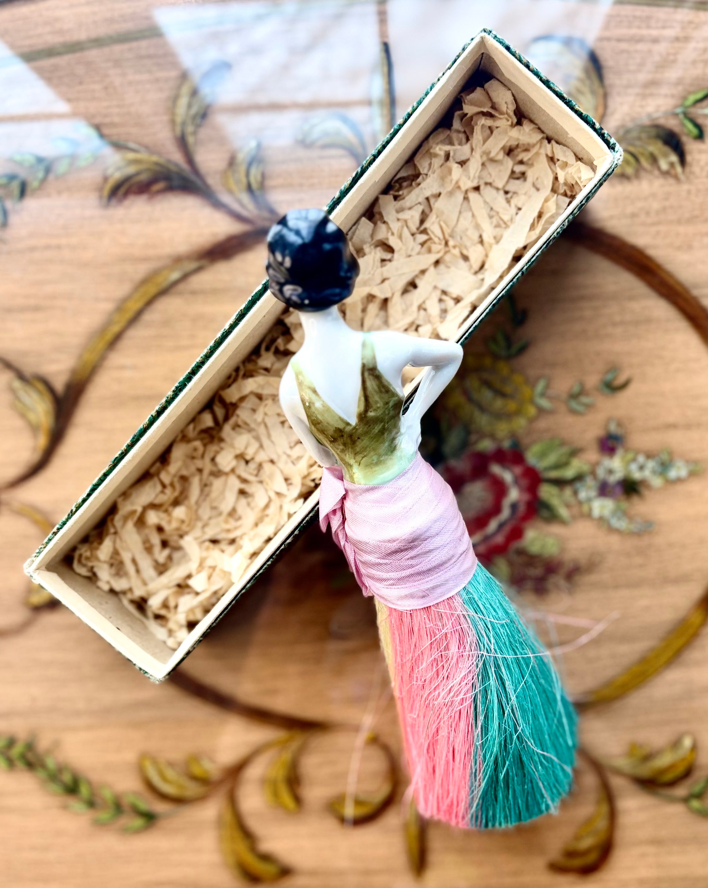 Colorful Flapper Era Porcelain Vanity Brush