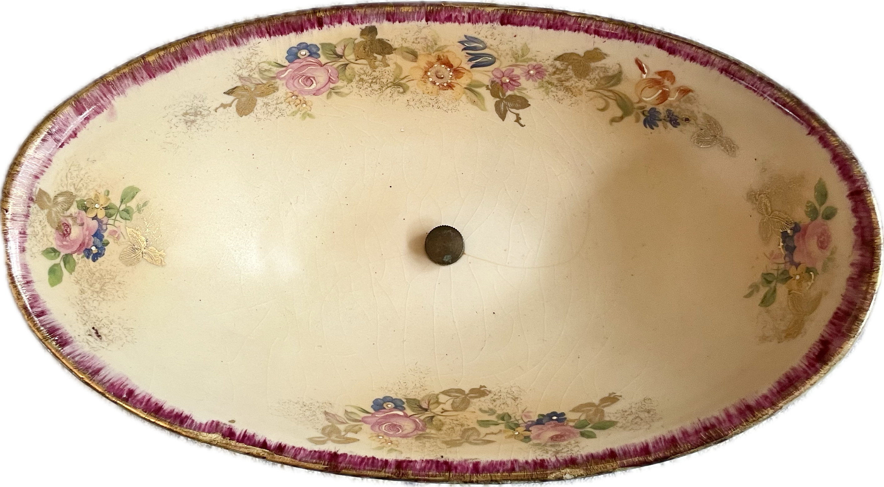 Vintage Hand-Painted Empire Ware Floral Compote Bowl with Gilded Accents