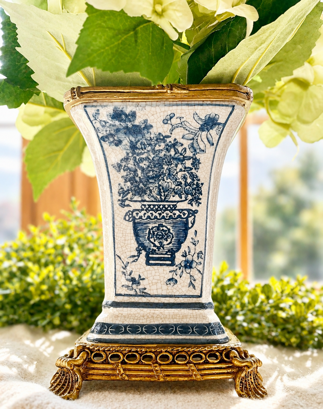 Vintage Chinoiserie Crackle Glaze Cachepot Vase