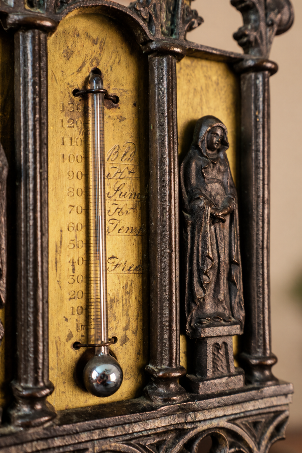 Antique Gothic Revival Cathedral Thermometer | Ecclesiastical Architectural Decor