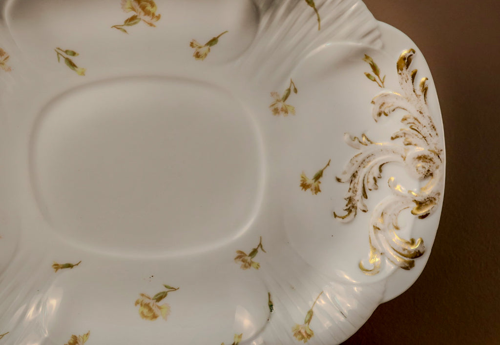 Antique G.D. & Cie Limoges France Porcelain Serving Platter with Gilt Rococo Scrollwork