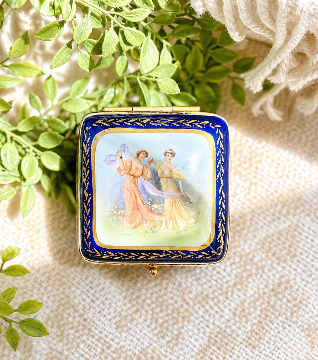 German Hinged Jewelry Box with Romantic Courting Scene