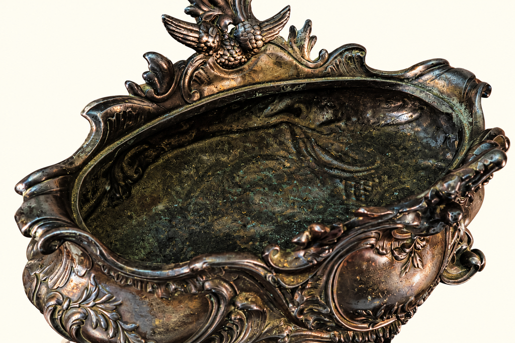 Ornate Rococo Revival Metal Jardinière | Winged Bird & Scrollwork Centerpiece