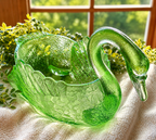 Vintage Uranium Glass Swan Bowl / Centerpiece