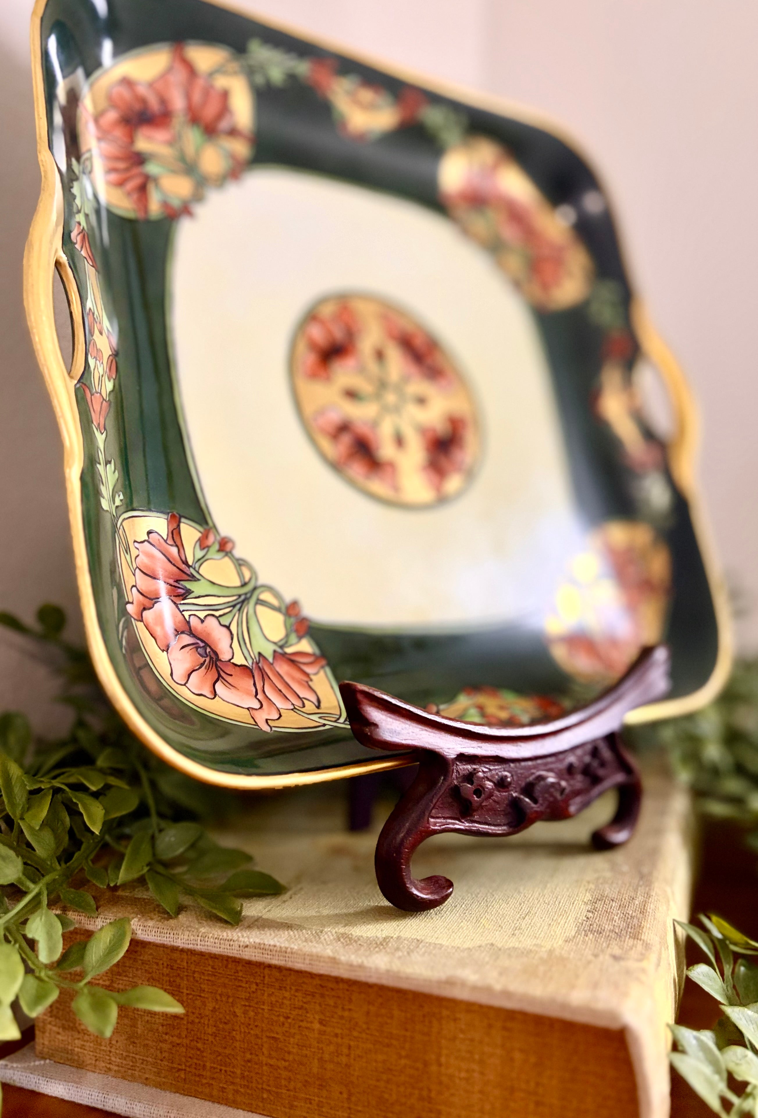 Antique Bavarian Handled Serving Plate, signed c. 1913