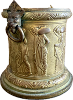 Antique Neoclassical Brass Urn with Greek Figures and Lion Handles