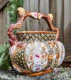 Antique English Alhambrian Majolica Reticulated Basket