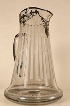 Antique Art Nouveau Etched Glass Pitcher | Silver Overlay & Monogrammed Medallion