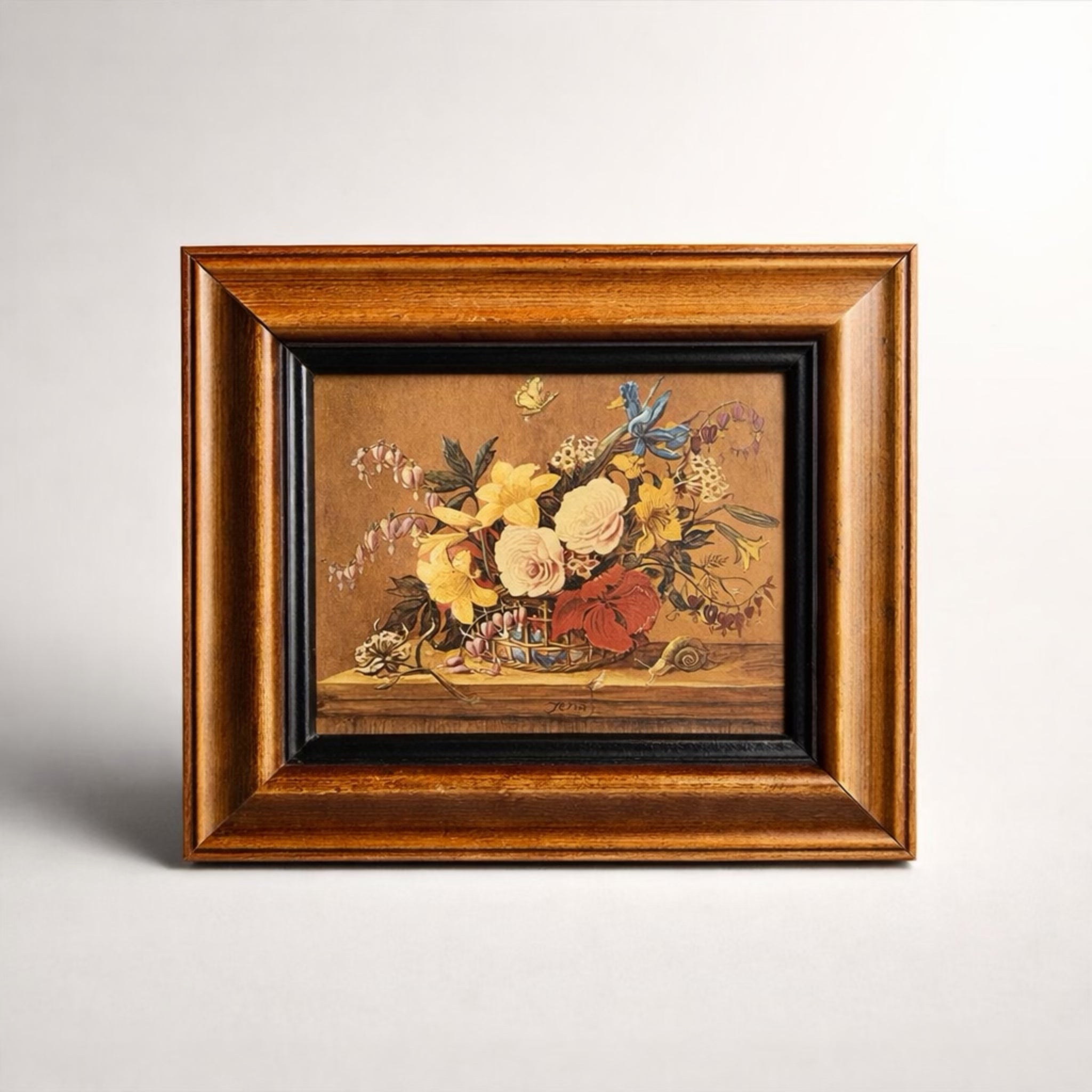 Vintage Pair Signed Framed Floral Still Life Prints