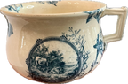 Antique Transferware Chamber Pot — Pastoral Scene in Blue and White