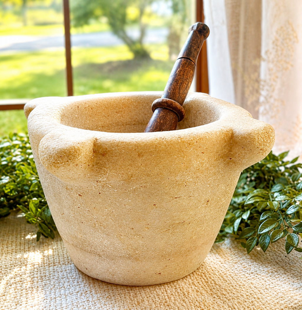 Antique 19th Century French Marble Mortar & Pestle | Apothecary Pharmacy Kitchenalia