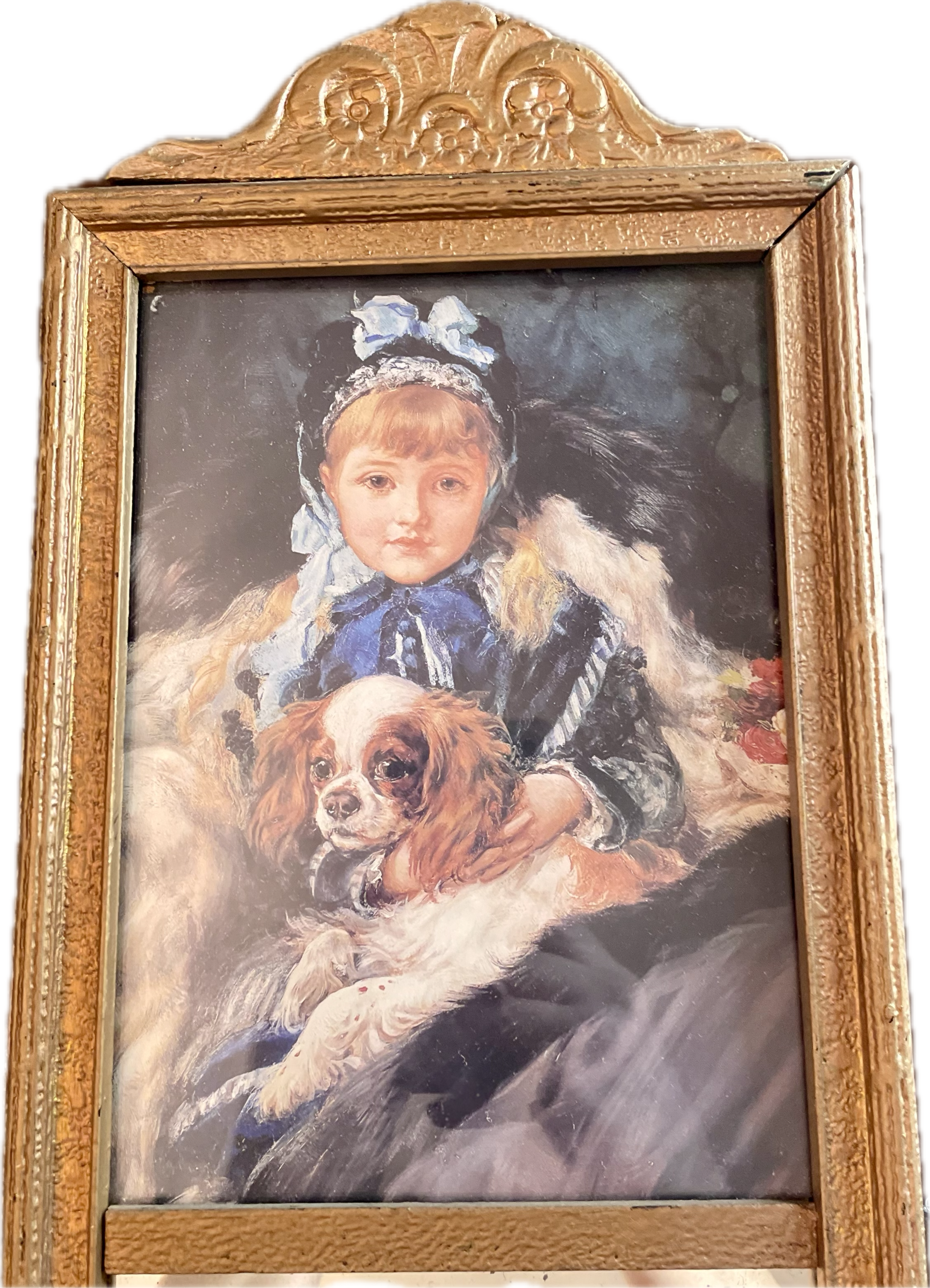 VintageTrumeau Mirror with Victorian Lady and Spaniel Portrait