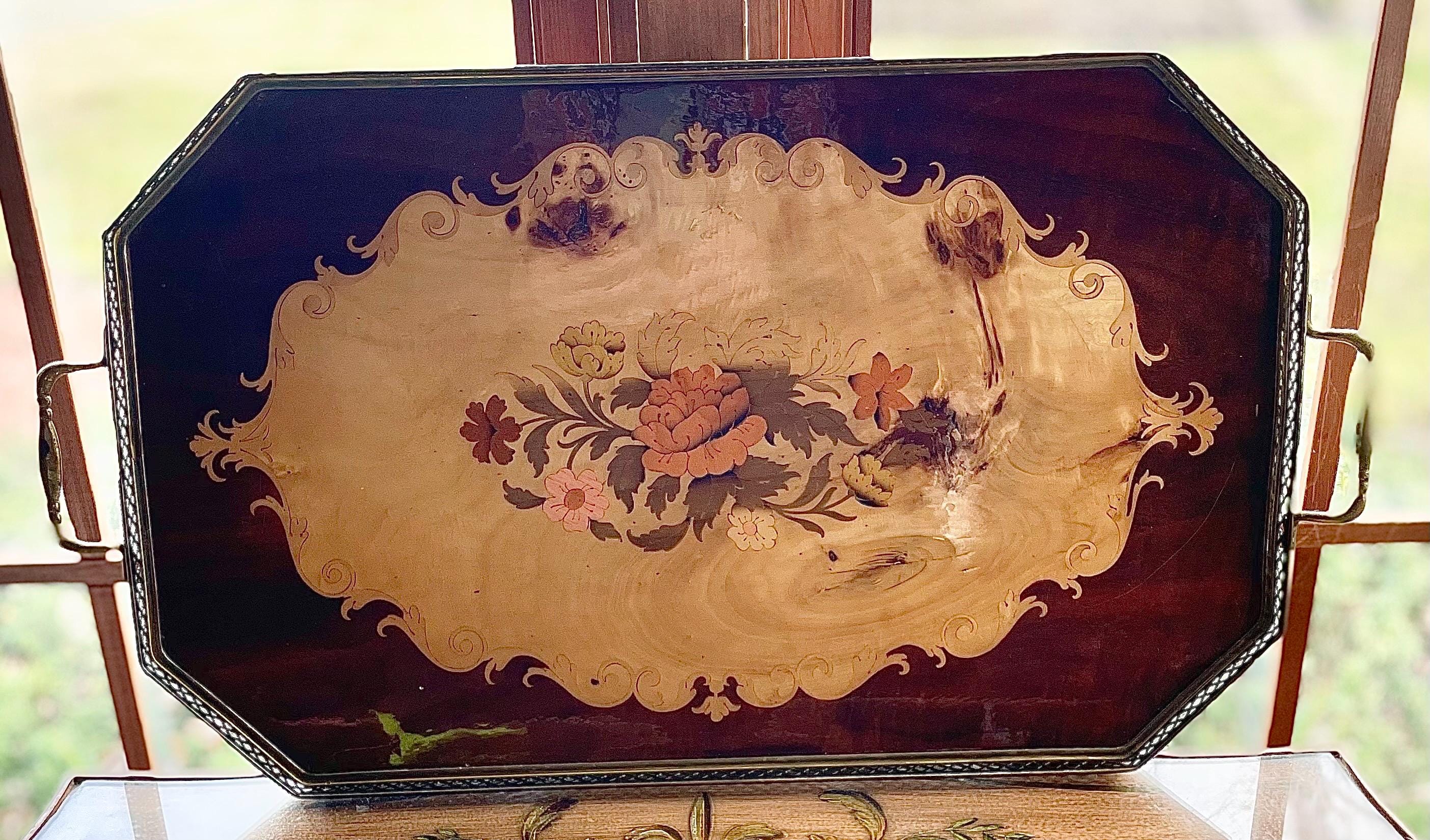 Vintage Italian Floral Wood Inlaid Tray