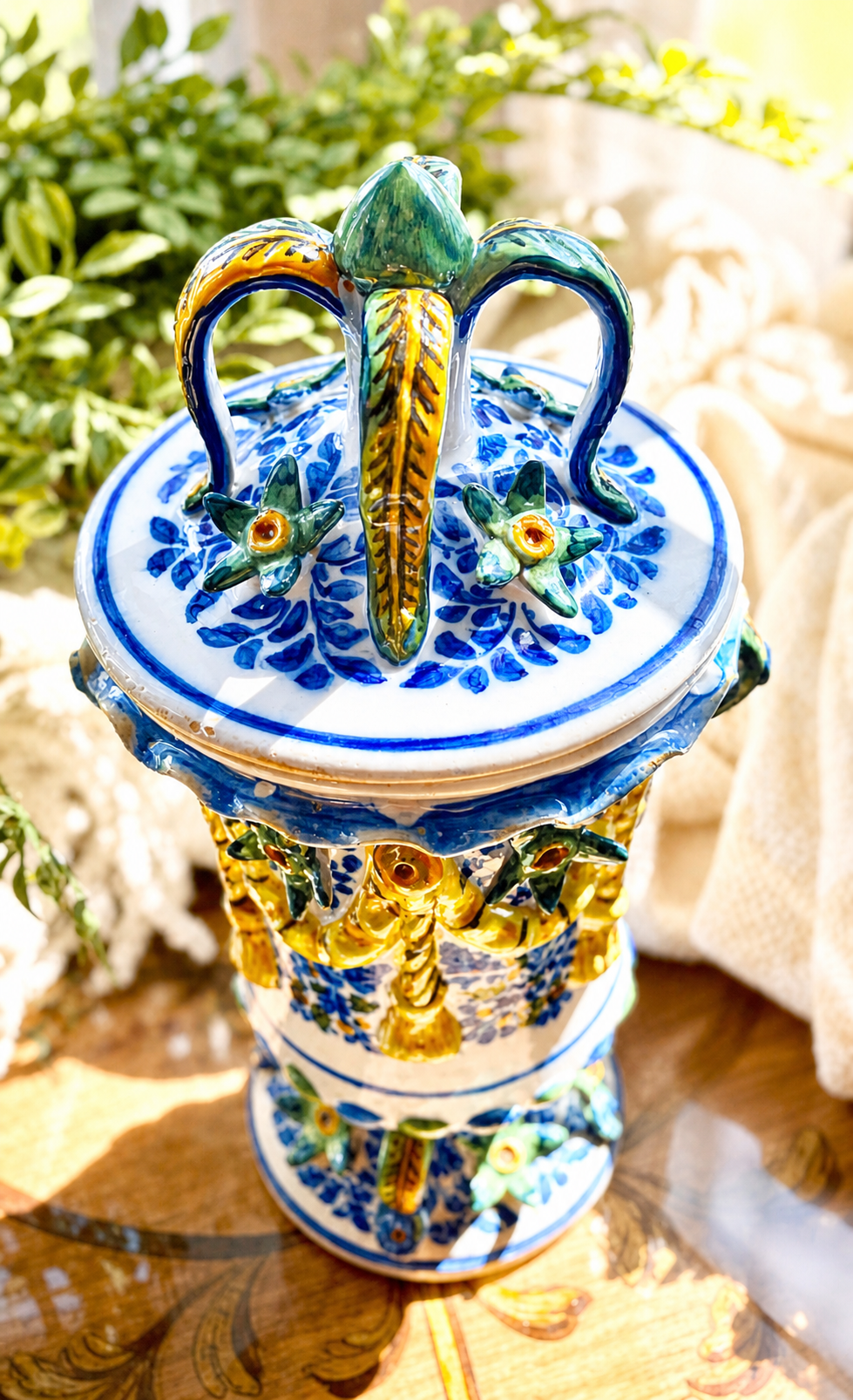 Antique Italian Capodimonte-Style Lidded Ceramic Jar