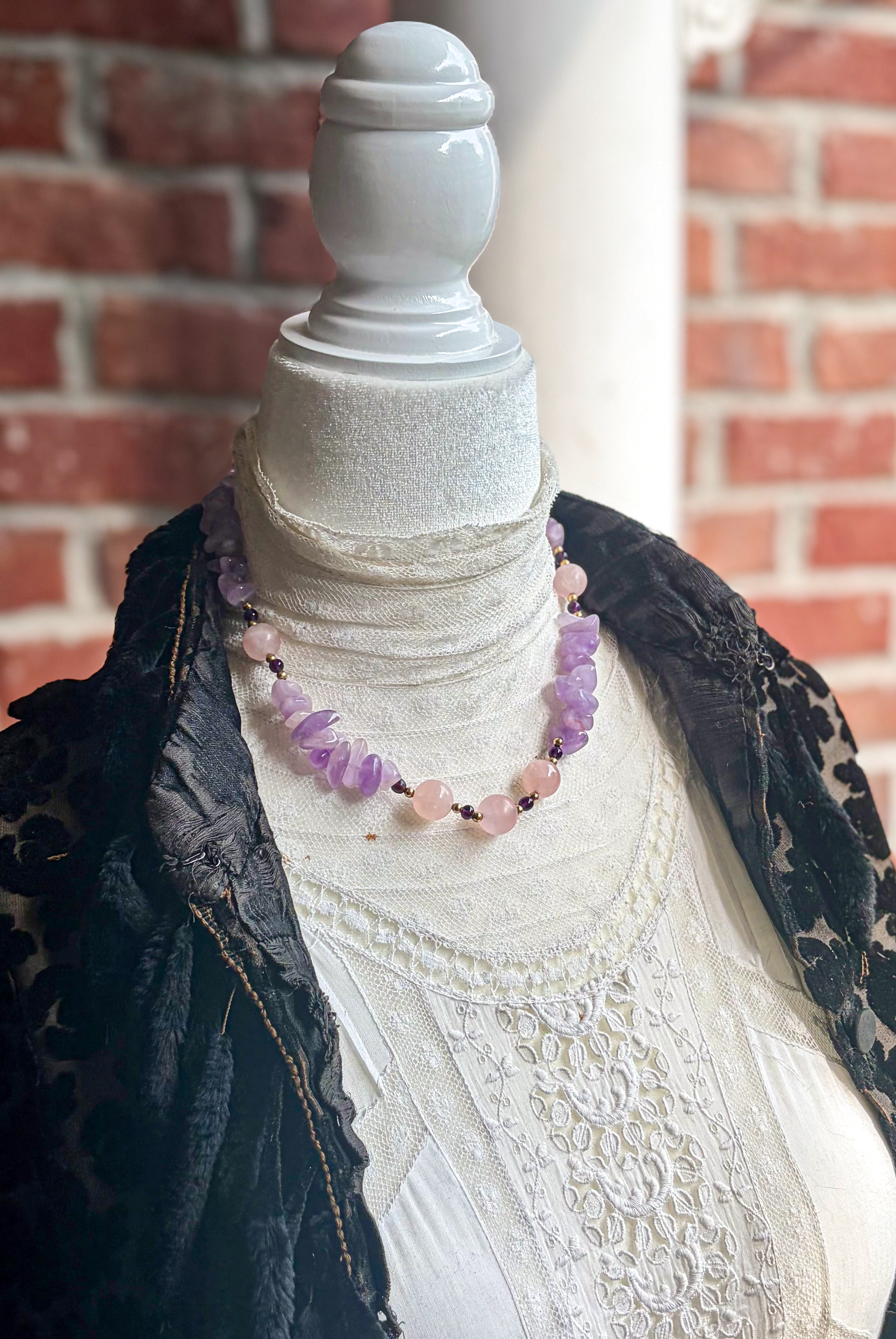Vintage Carol DuPlaise Amethyst & Rose Quartz Necklace