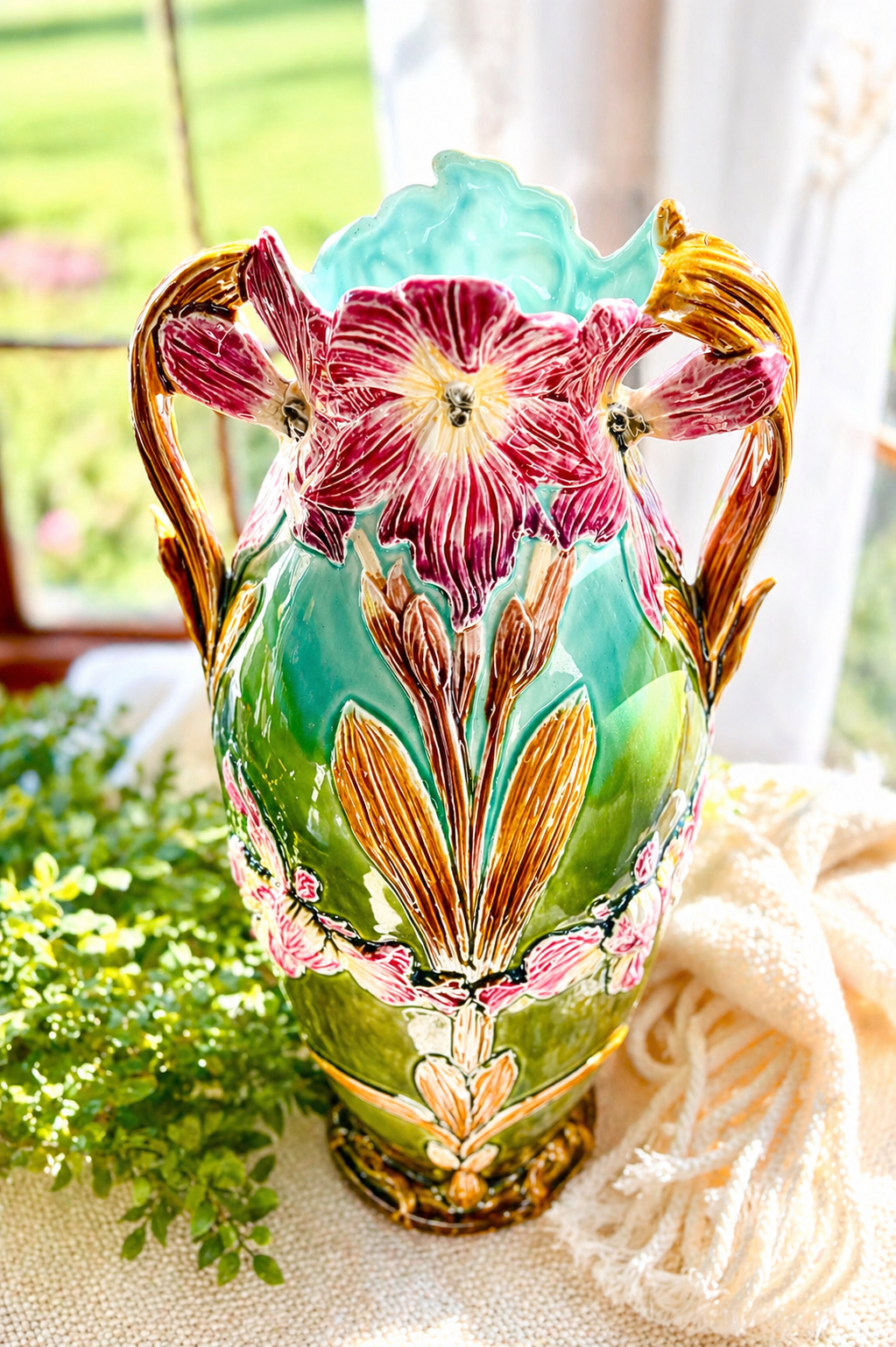 Antique French Majolica Vase Attributed to Faïencerie d’Onnaing Model 3997