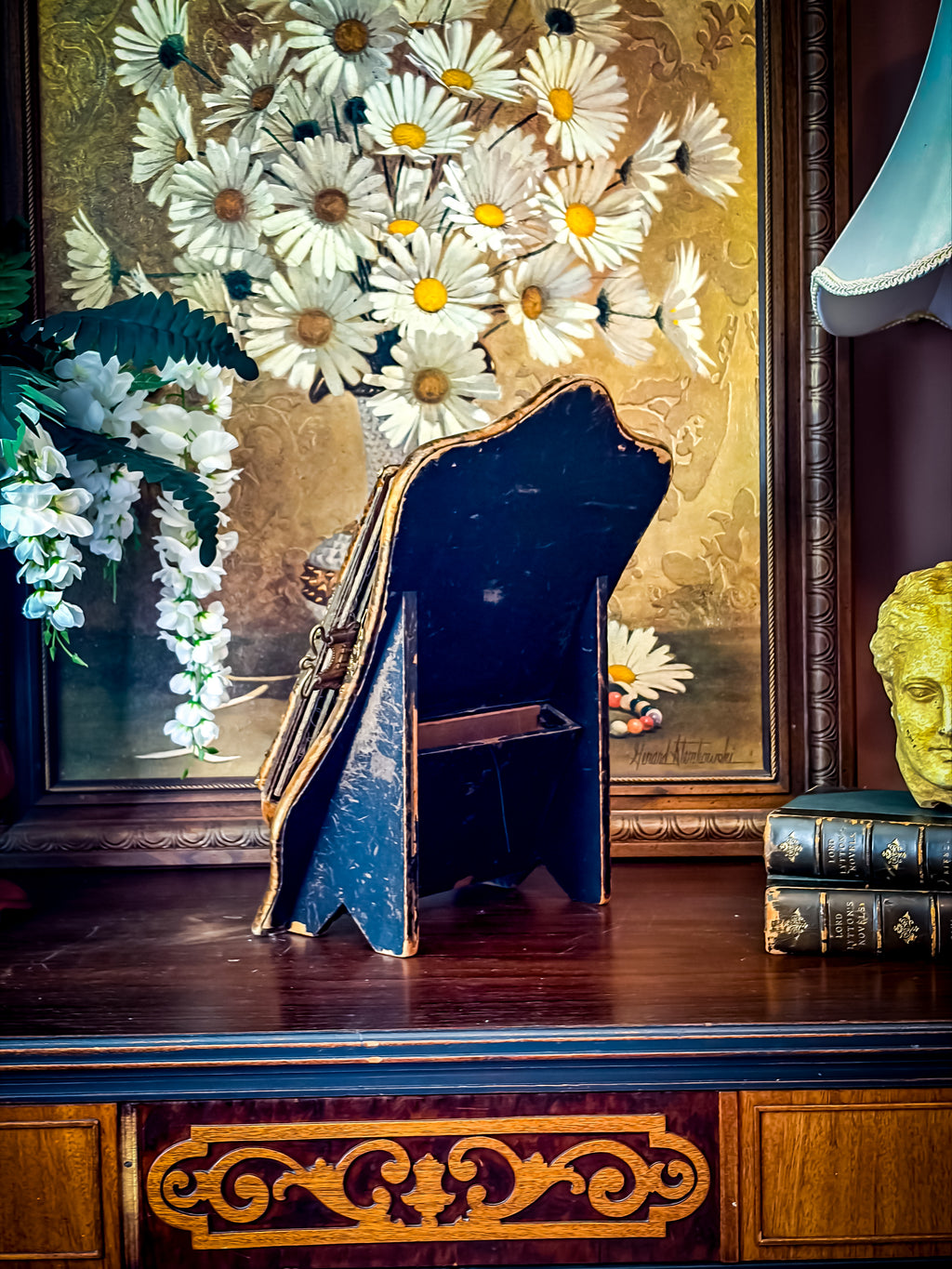 Antique Victorian Velvet Photo Album with Heart Mirror & Ornate Metalwork