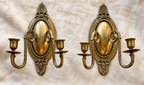 Pair of Antique Brass Wall Sconces | Ornate Victorian Double Arm Candle Holders